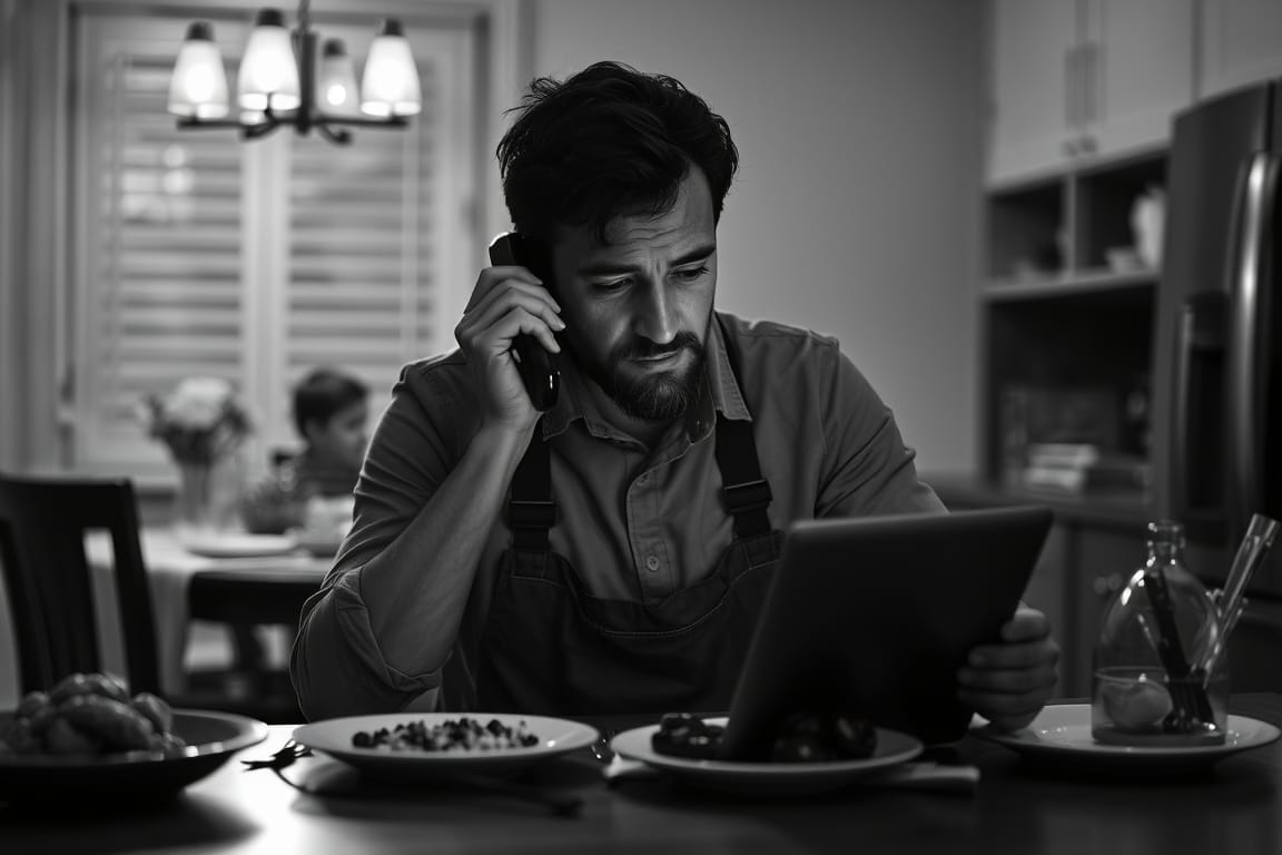 HVAC contractor answering calls at dinner time